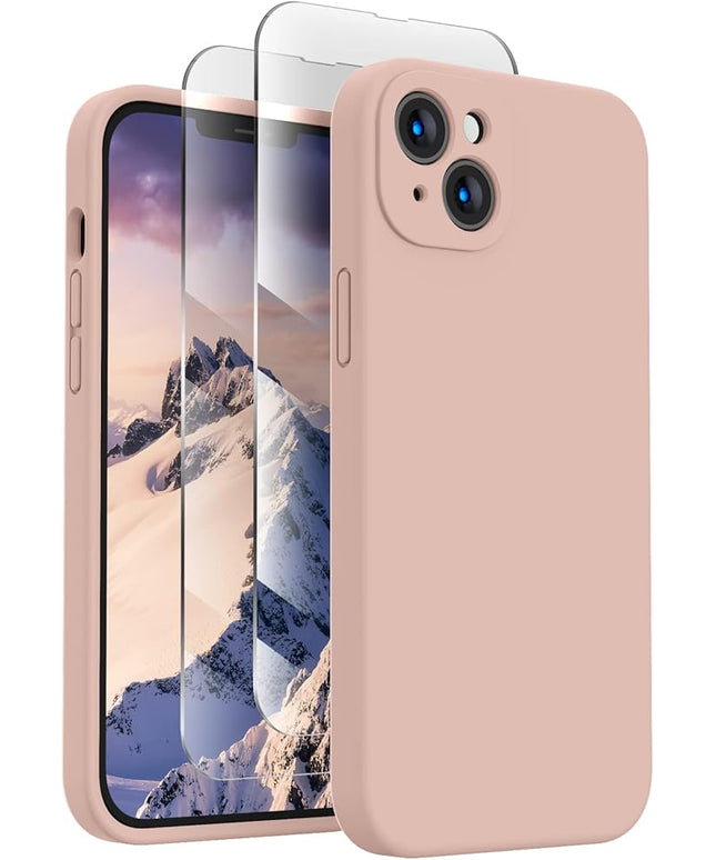 FireNova Designed for iPhone 13 Case, Silicone Upgraded [Camera Protection] Phone Case with [2 Screen Protectors], Soft Anti-Scratch Microfiber Lining Inside, 6.1 inch, Pinksand