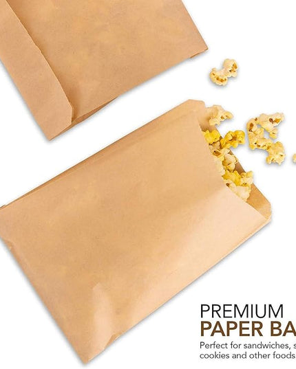 Paper Sandwich Bags Kraft Brown (200 Pack), Commercially Compostable Food Grade Unbleached Kraft Paper for Bakery, Cookies, Treats, Snacks, Sandwiches