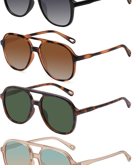 YDAOWKN Retro Square Aviator Sunglasses for Womens Mens Vintage 70s Double Bridge Sun Glasses