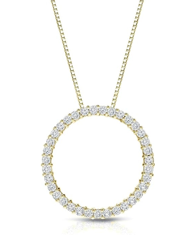 Diamond Wish 1/6 to 1 Carat Diamond Circle of Life Round Pendant Necklace for Women in 14k Gold (I1-I2, cttw) on 18 Inch Long Chain with Spring Ring Clasp