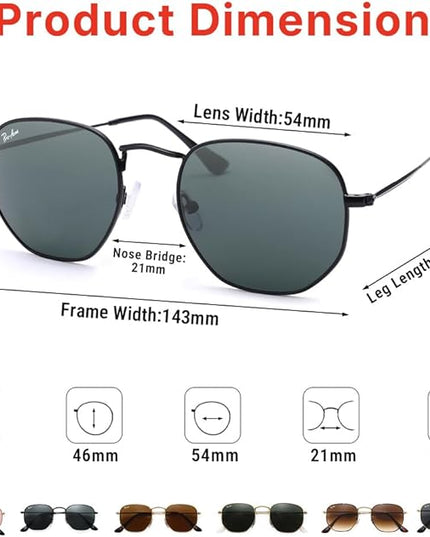 Pro Acme Small Square Sunglasses for Women Men 100% Real Glass Lens Hexagonal Frame