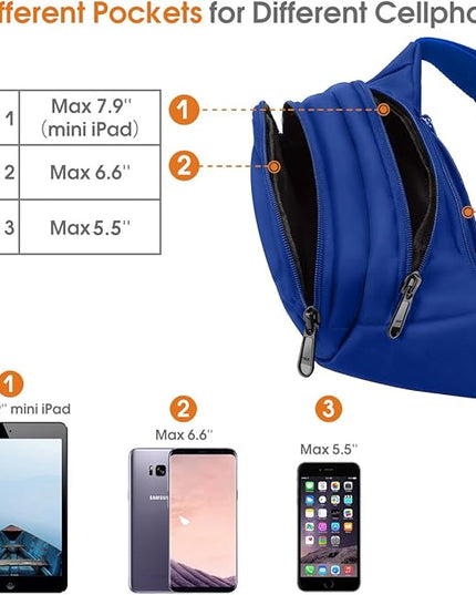 Large Fanny Pack for Women Men - Syican Waist bag with 3-Zipper Pockets, Gifts for Enjoy Sports Traveling Workout Casual Hands-Free crossbody bags Fits MAX 7.9'' iPad & 6.6'' Phone