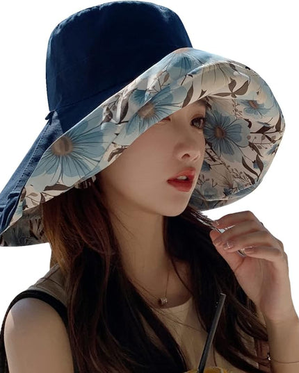 HUAMULAN Women Summer Sun Hat Wide Brim Wired Edge Floral Beach Bucket Hats Reversible Foldable Travel UV Protection Lady Hat