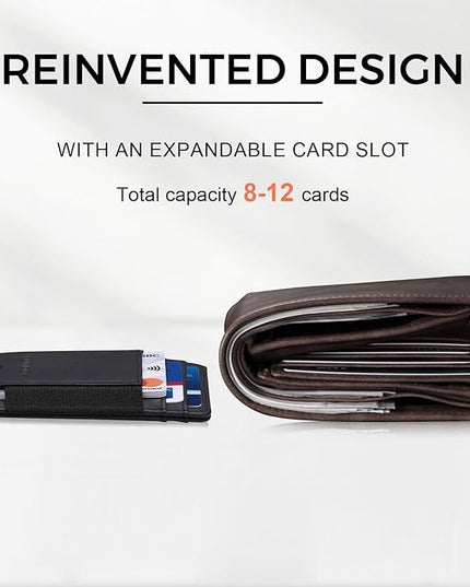 RUNBOX Slim Minimalist Wallet 8-12 Cards Front Pocket RFID Blocking Leather Small Thin Card Holder Wallets for Men and Women Gifts for Him