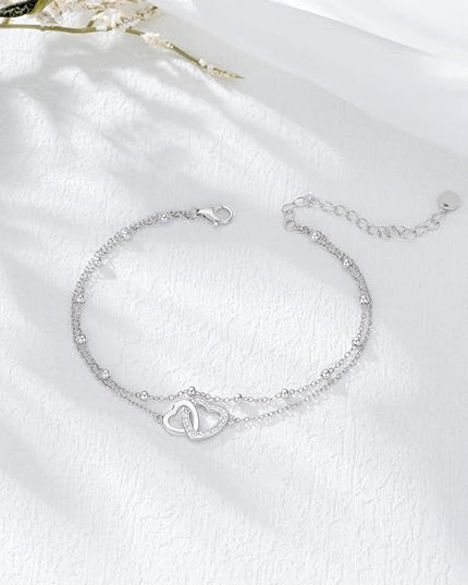 Dorunmo 925 Sterling Silver Infinity Heart Cross Circle Evil Eye Anklet Bracelets for Women Mother's Day Jewelry for Wife Girlfriend Mom Her