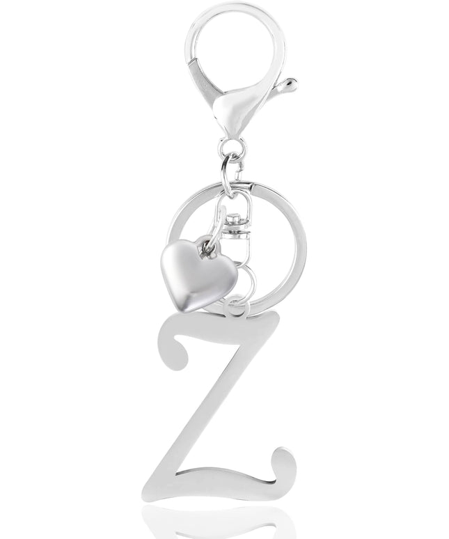 A-Z Heart Initial Letter Keychain, Stainless Steel Alphabet Charm for Handbags, Gift for Women and Girls
