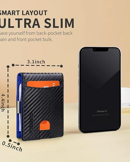 RUNBOX Slim Money Clip Wallets for Men RFID Blocking 11 Card Holder Minimalist Small Leather Bifold Men's Front Pocket Wallet Gift Box