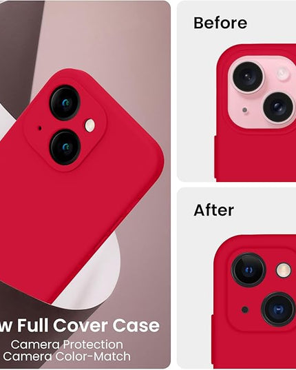 FireNova Designed for iPhone 15 Case, Silicone Upgraded [Camera Protection] Phone Case with [2 Screen Protectors], Soft Anti-Scratch Microfiber Lining Inside, 6.1 inch, Deep Red