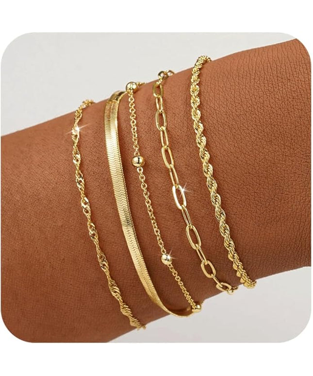 BERISO Gold Bracelets for Women, Elegant Adjustable 14K Gold Plated Bracelet for Women, Trendy Minimalist Dainty Gold Bracelet for Everyday Wear