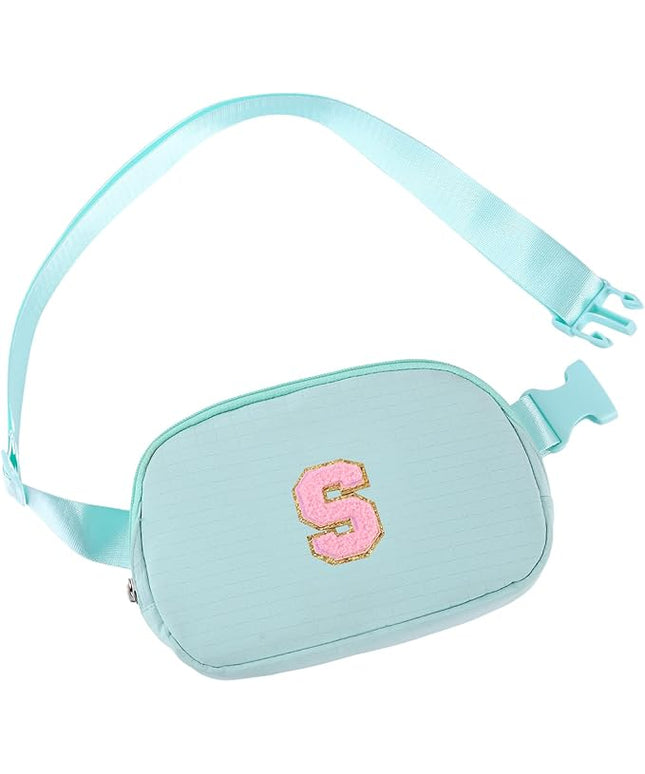Glratn Initial Letter Fanny Pack for Girls,Patch Belt Bag,Toddler Crossbody Bags，Gifts for 3 4 5 6 7 8 9 10 11 12 Year Old Teens Kids,Christmas Graduation Gifts for Teen Girls ，(Light green-S)