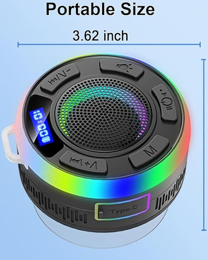 Shower Bluetooth Speaker IPX7 Waterproof, Portable Bluetooth Speakers with Suction Cup and Time Display, Crystal Sound&Bass LED Light 1100mAh, Wireless Shower Speaker for Outdoor/Kayak/ Gifts/Beach
