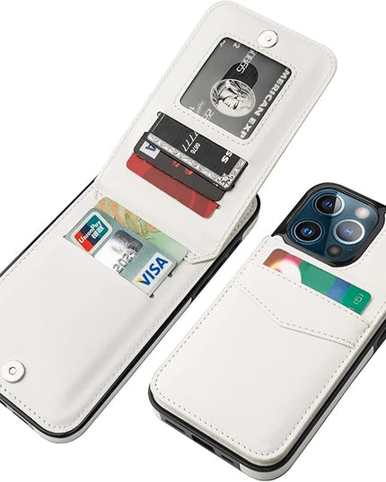 KIHUWEY Compatible with iPhone 13 Pro Max Case Wallet with Credit Card Holder, Premium Leather Magnetic Clasp Kickstand Heavy Duty Protective Cover for iPhone 13 Pro Max 6.7 Inch(White)