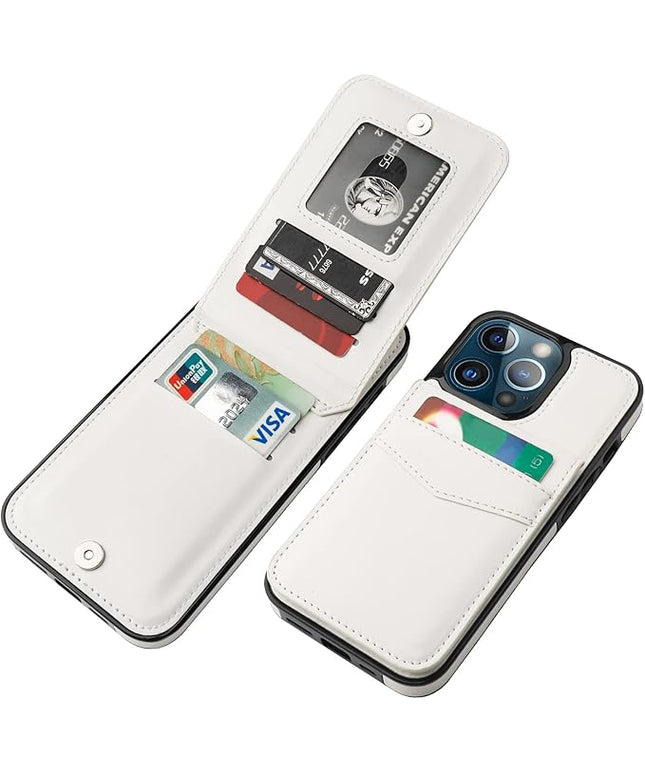 KIHUWEY Compatible with iPhone 13 Pro Max Case Wallet with Credit Card Holder, Premium Leather Magnetic Clasp Kickstand Heavy Duty Protective Cover for iPhone 13 Pro Max 6.7 Inch(White)
