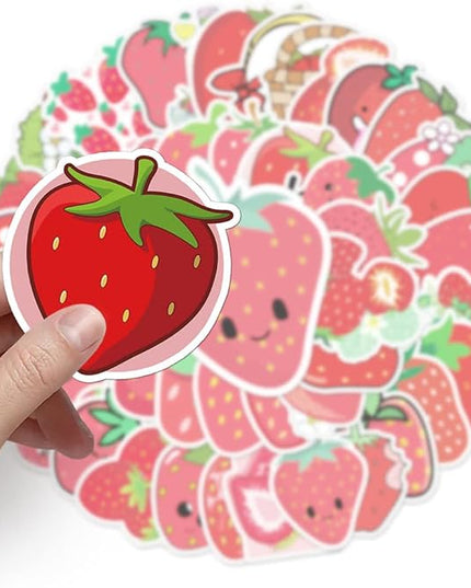Cute Strawberry Vinyl Stickers, 50 PCS Waterproof Fruit Decals for Laptops, Scrapbooking, Notebooks, Water Bottles, Suitcases, Phones & DIY Decor