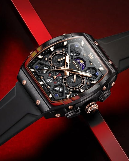 OLEVS Watches for Men Casual Luxury Large Face Multifunctional Chronograph Men's Watches Durable Silicone/Nylon Strap 3ATM Waterproof Men Watch Date Moon Phase Analog Quartz Watch Reloj para Hombre