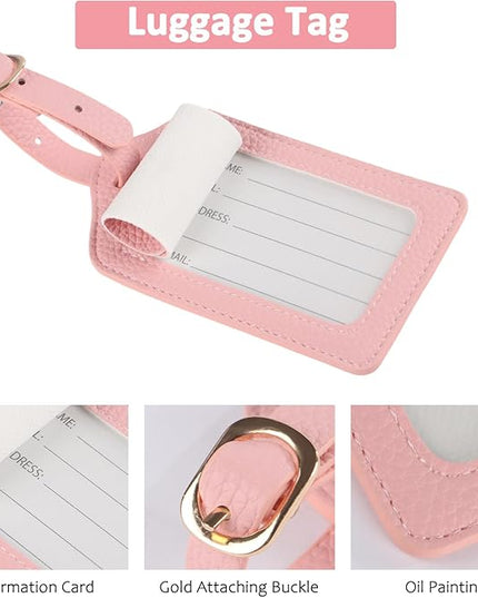 Passport Holder RFID Protected Wallet and Luggage Tag with Protection Cover Travel Accessories Leather Card Case Organizer for Women Men (Pink)