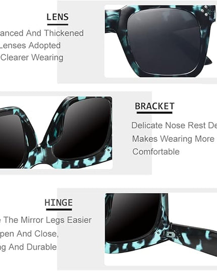 Vintage Women Oversized Sunglasses Designer Luxury Square Sun Glasses UV400 Protection Flat Lens