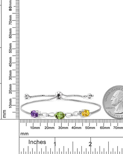 Gem Stone King 925 Sterling Silver Customized and Personalized 3 Gemstone Birthstone and White Lab Grown Diamond Tennis Infinity Bracelet For Women (2.27 Cttw, Adjustable up to 9 Inches)