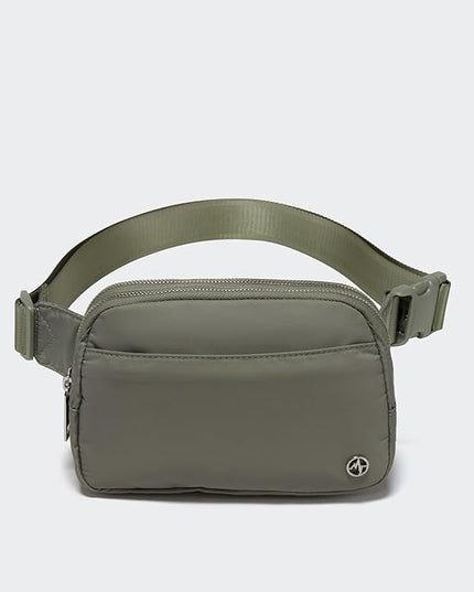 Pander Everywhere Belt Bag for Women, 5 Zipper Pockets Nylon Crossbody Fanny Pack Purse (Grey Sage).
