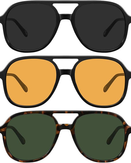 MEETSUN Retro Oversized Aviator Sunglasses for Women Men Trendy 70s 80s Vintage Square Aviators 3 Pack UV400