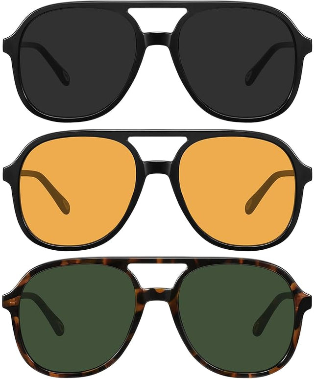 MEETSUN Retro Oversized Aviator Sunglasses for Women Men Trendy 70s 80s Vintage Square Aviators 3 Pack UV400
