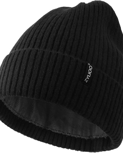 Zylioo Plus Size Fleece Lined Beanie Hat,2XL/XL/L/M/S Thermal Knitted Hat,Winter Warm Lined Snow Hats for Women Men