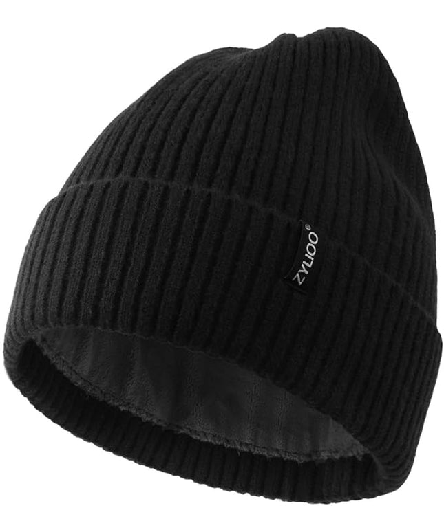 Zylioo Plus Size Fleece Lined Beanie Hat,2XL/XL/L/M/S Thermal Knitted Hat,Winter Warm Lined Snow Hats for Women Men