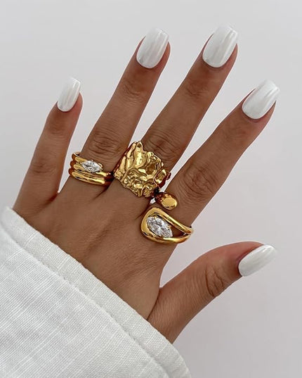 Rings for Women Adjustable Chunky Rings Set Vintage Wide Colorful Flower Stackable Ring for Women Thick Statement Ring Chunky Jewlery