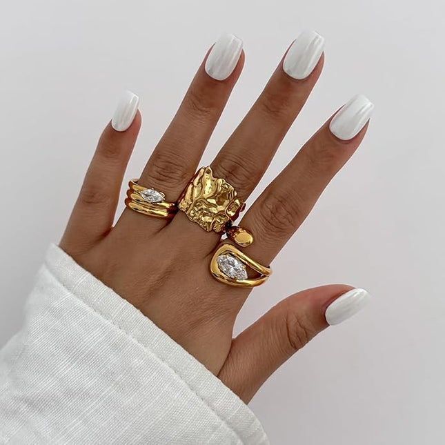 Rings for Women Adjustable Chunky Rings Set Vintage Wide Colorful Flower Stackable Ring for Women Thick Statement Ring Chunky Jewlery