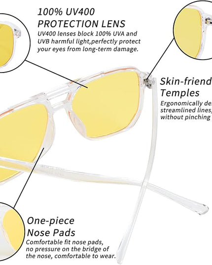 FEISEDY Retro Square Aviator Sunglasses Women Men 70s Vintage Trendy Plastic Frame Sun Glasses B2835