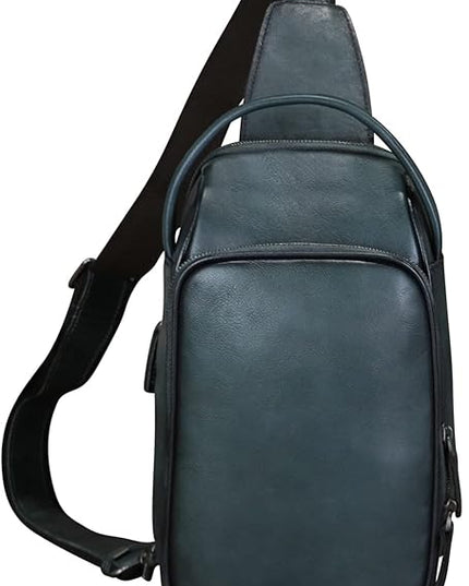 Genuine Leather Sling Bag Retro Crossbody Backpack Handmade Chest Shoulder Hiking Daypack Fanny Purse
