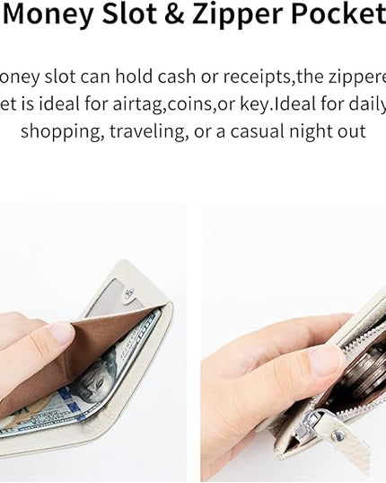 ilovever Small Wallet Women Soft Leather RFID Blocking Card Holder with Zipper Pocket,off-white