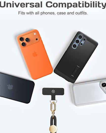 Phone Lanyard Crossbody with 2 Hanging Loops: Metal Buckle Adjustable Skin-Friendly Cell Phone Strap for iPhone Around,Hands-Free Universal Anti Theft Neck Lanyards For Outdoor,Black Gold