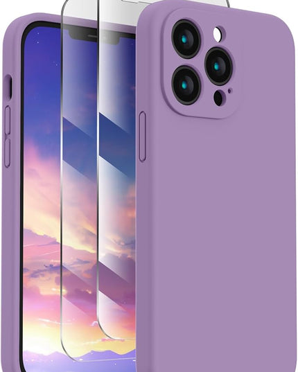 FireNova Designed for iPhone 13 Pro Max Case, Silicone [Camera Protection] Phone Case with [2 Screen Protectors], Soft Anti-Scratch Microfiber Lining Inside, 6.7 inch, Light Purple