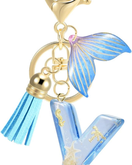 Initial letter Keychains for Women, Ocean Series Avowing Protect Earth Environment, Tassel Cute Car Keychain Initial Key Chain Keyring for Bookbag Handbag Backpack Charm Key Ring Unisex (Letter Y)