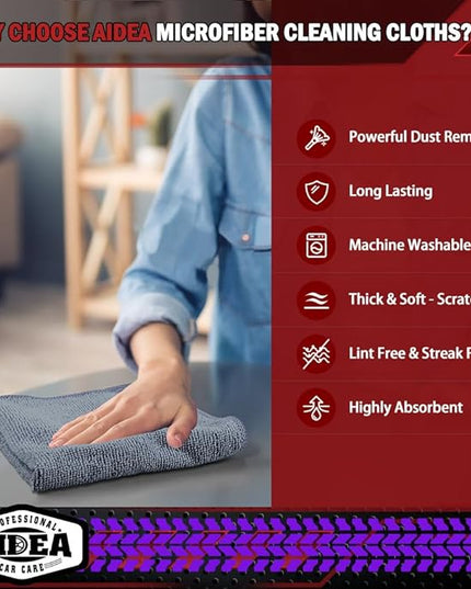 AIDEA Microfiber Cleaning Cloth Grey 50PK, Microfiber Towels for Cars, Premium Car Cloths, Dusting Cloth Lint Free Cleaning Rags for SUVs, House, Kitchen, Window, Workshops,12×12"