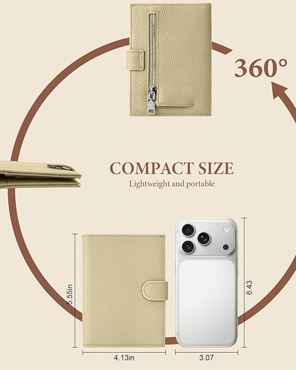 Genuine Leather Passport Holder for Women Men, Hidden Airtag Pocket, RFID Blocking, Zippered Coins Pocket & Cash Compartment Travel Gifts Essentials Passport Cover Case - Warm Grey