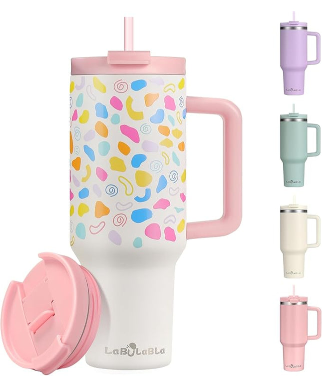40oz Tumbler with Handle,Double Wall Vacuum Reusable Stainless Steel Insulated Water Bottle,With Leak Proof lid and Straw for Iced or Cold Beverages (Cloud-like White)