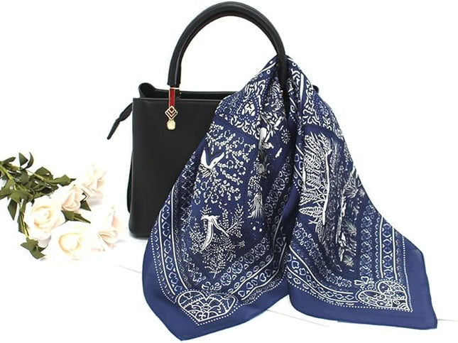 ANDANTINO 100% Pure Mulberry Silk Small Square Scarves -21'' x 21''- Digital Printed Neckerchief –Women Men Lightweight Scarf