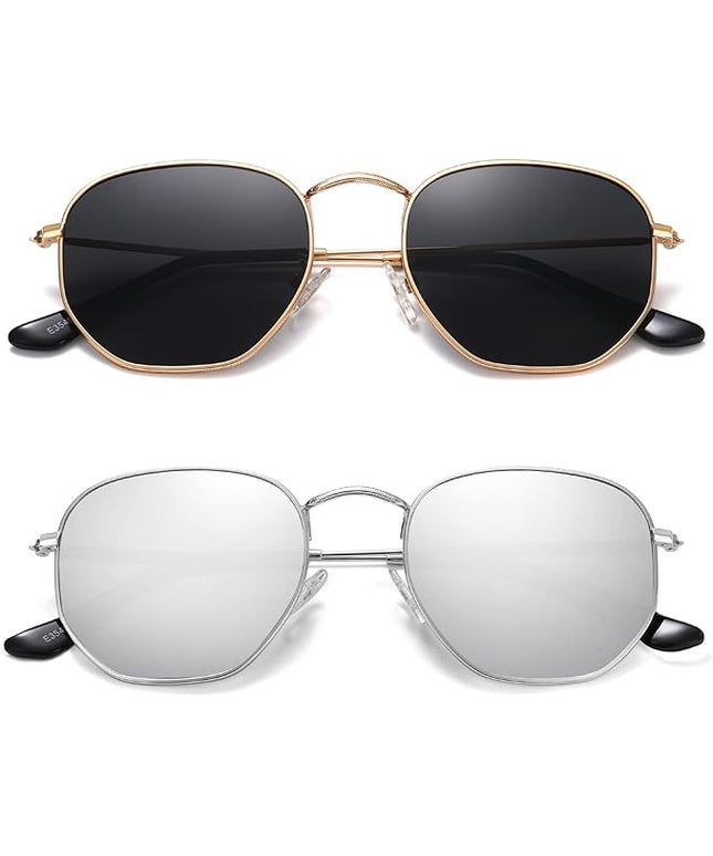 MEETSUN Polarized Hexagon Sunglasses for Women Men Polygon Square Sun Glasses UV400 Protection Metal Frame