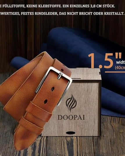 DOOPAI Men's Genuine Leather Casual Belt -Full Grain Leather Belt for Men- 1.5" Handmade Jeans Belt with Gift Box