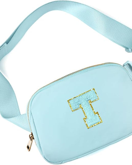 Gitus Gifts for 8 9 10 11 12 Year Old Girls Belt Bag Fanny Pack Crossbody Bags with Initial Letter Patch Cute Stuff Birthday Gifts for Teen Girls Women Personalized Trend Stuff (Icing Blue-T)