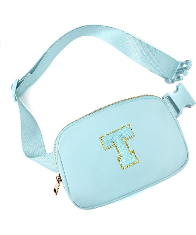 Gitus Gifts for 8 9 10 11 12 Year Old Girls Belt Bag Fanny Pack Crossbody Bags with Initial Letter Patch Cute Stuff Birthday Gifts for Teen Girls Women Personalized Trend Stuff (Icing Blue-T)