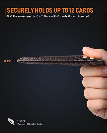 Buffway Slim Minimalist Front Pocket RFID Blocking Leather Wallets for Men and Women - Carbon Fiber Coffee