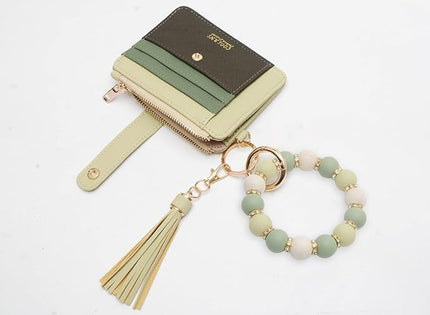 COOLANS Silicone Bracelet Wristlet Wallet Credit Card Holder RFID,ID Window,Key Ring Tassel,Slim Wallet Women Keychain Purse