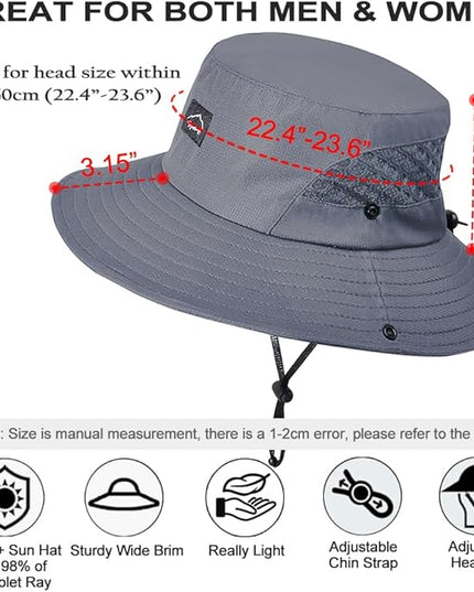Sireck Fishing Hat, UPF50+ Wide Brim Sun Hat for Men Women, UV Protection Hiking Beach Bucket Hats Summer Safari Hat