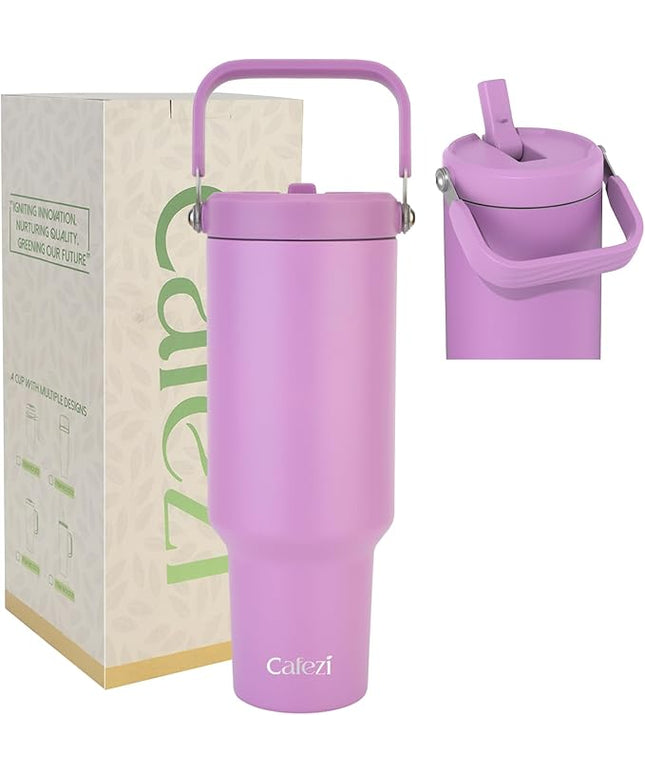 40 oz Insulated Tumbler with Top Handle and Flip Straw, Vacuum Insulated Stainless Steel Cup with Leak-Proof Lid, Sweat-Free, Fits Cup Holder, Keeps Ice Cold up to 30 Hours