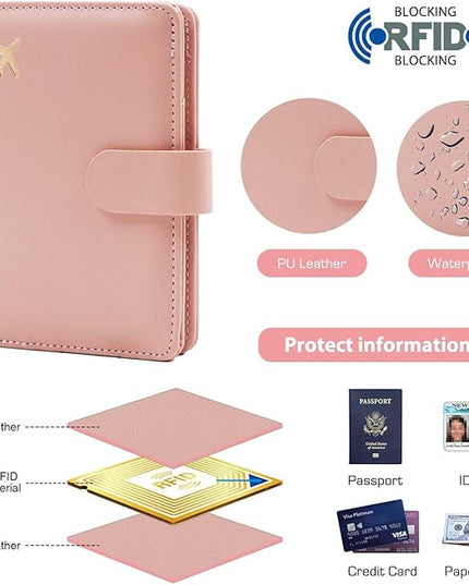 Melsbrinna Premium Leather Passport Holder Covers Case, Waterproof Rfid Blocking Travel Wallet Passport Holder with Pen Holder, Cute Passport Book for Women/Men