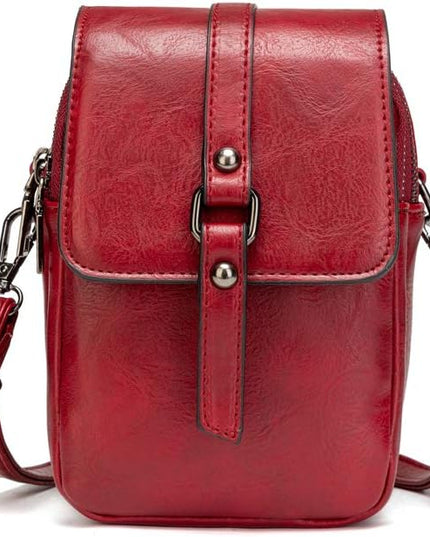 myfriday Vintage Crossbody Phone Bag for Women, Small PU Leather Shoulder Purse and Handbag with Tassel&Rivet Decoration