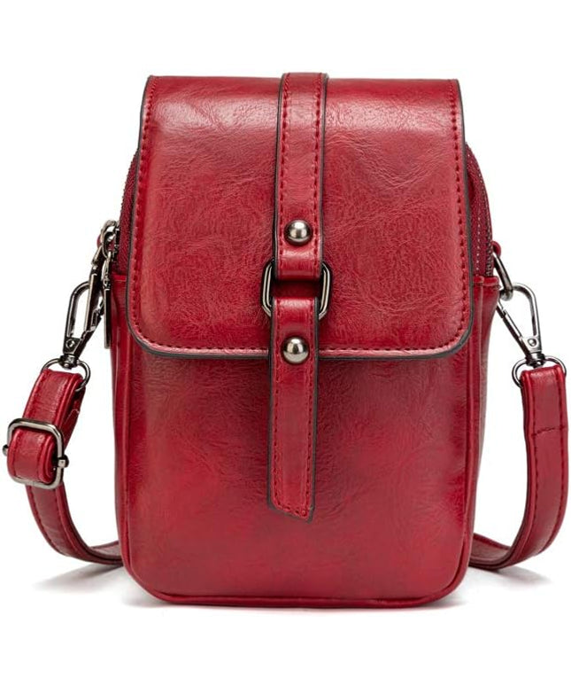 myfriday Vintage Crossbody Phone Bag for Women, Small PU Leather Shoulder Purse and Handbag with Tassel&Rivet Decoration